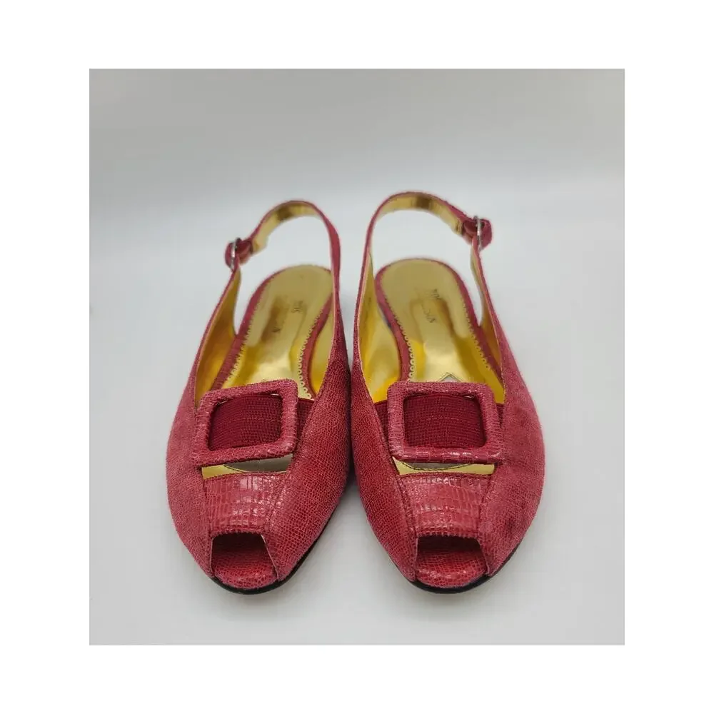 Ros Hommerson Haley Women's 5M Slingback Flats Red Lizard Open Toe w/Box